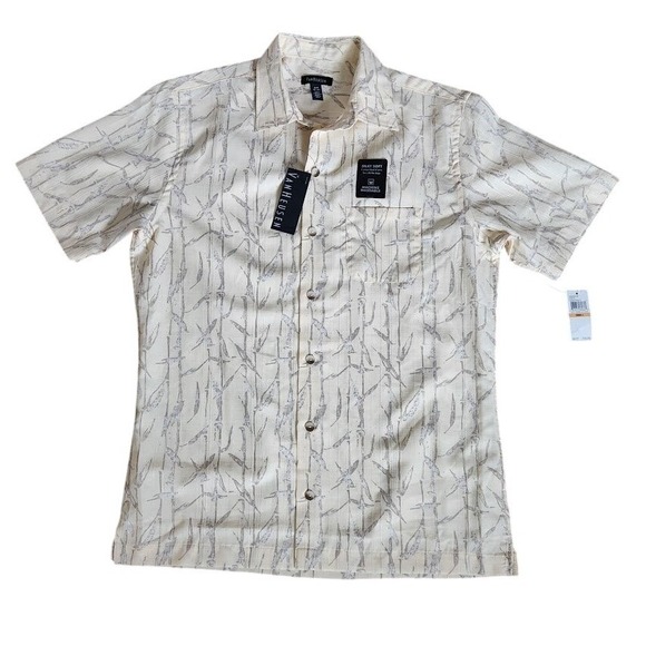 Van Heusen Other - Van Heusen Men Oasis Prints Short Sleeve Button Down Shirt Vanilla Small NEW 105